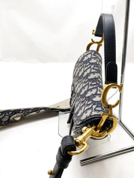 Authentic Dior Saddle Bag Oblique Canvas Navy Blue Shoulder Bag - Picture 4 of 16
